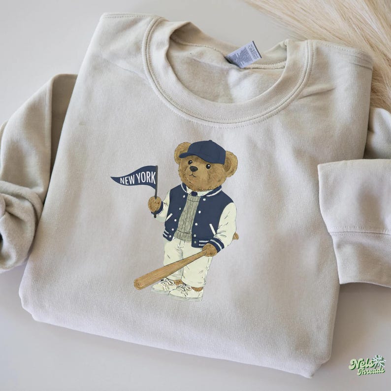 New York Baseball, Vintage Bear Sweatshirt, NYC Fan Gear, Baseball Crewneck, Retro Sportswear, Gameday Outfit, Tailgate Style, New York Navy Gift, Classic Varsity Sweatshirt, Cozy Baseball Pullover, Throwback Baseball, Stadium Style, Baseball Season