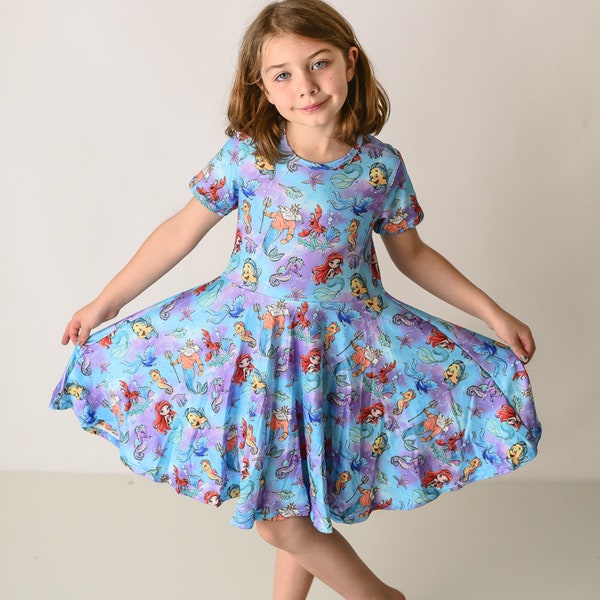 Mermaid Under the Sea Twirl dress. Milk Silk Soft dress Spring dress Ariel