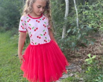 Cherry tutu Soft Tulle Dress, Spring & Summer girls dress