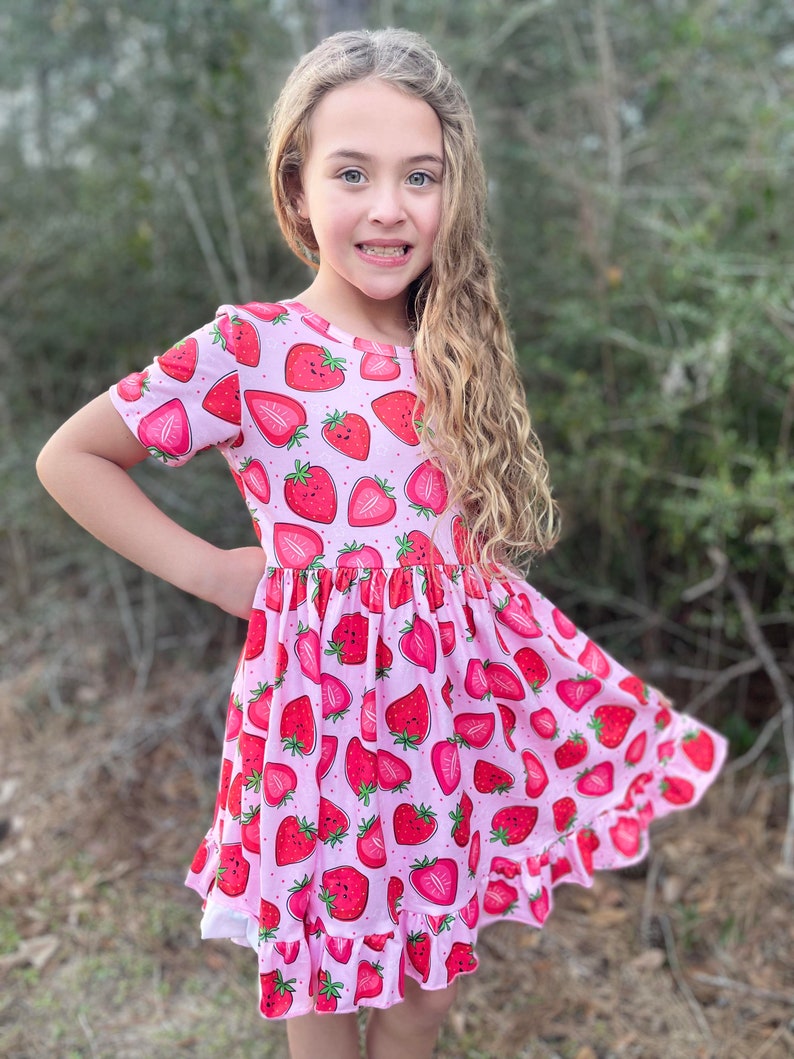 Strawberry Twirly Dress. Milk Silk Soft dress Spring dress Summer image 3