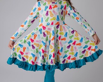 Easter Peep dress Twirl dress and leggings set, Soft fabric. Girls dress