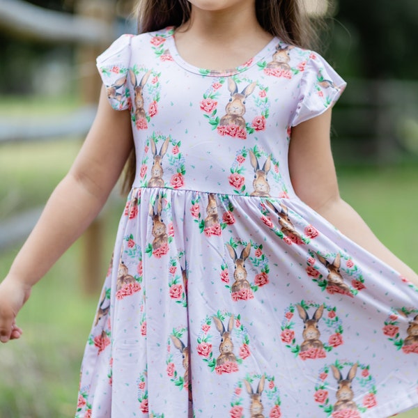 Easter Bunny Twirl Dress, Soft fabric. Girls dress