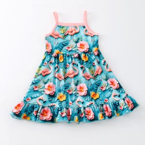 Flamingo Tropical Tank Dress Milk Silk Soft Dress Spring dress Summer