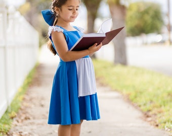 Beauty Blue Dress with Bow , Princess Dress, costume Belle