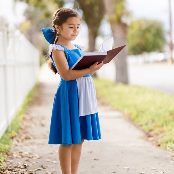 Beauty Blue Dress with Bow , Princess Dress, costume Belle