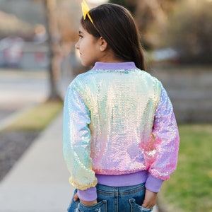 Spring Rainbow Sparkle Jacket, Soft Jackets. Girls Sequins Jacket