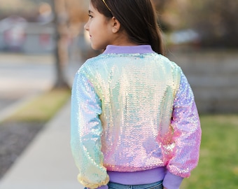 Spring Rainbow Sparkle Jacket, Soft Jackets. Girls Sequins Jacket