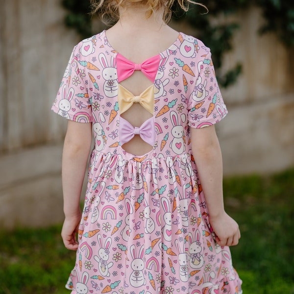Bailey Boys Girls Dress with Side Bows - Mint Green with Embroidery Easter Bunny main image 1