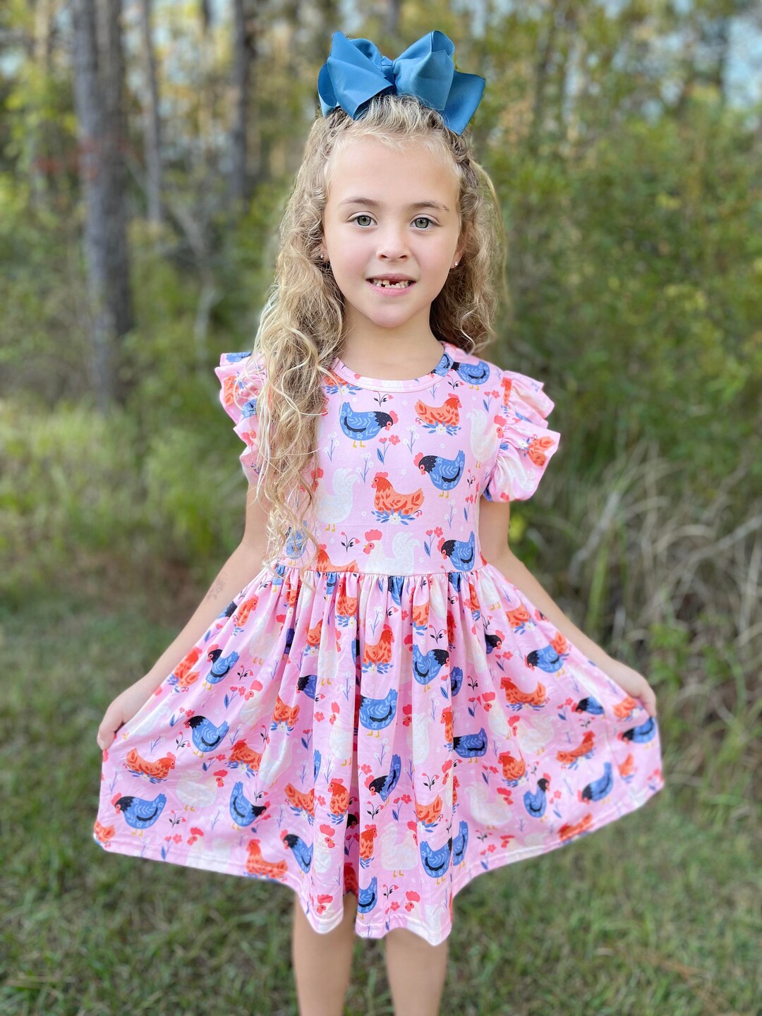 Chicken Dress. Milk Silk Soft Dress, Girls Dress, Soft Fabric Wrinkle