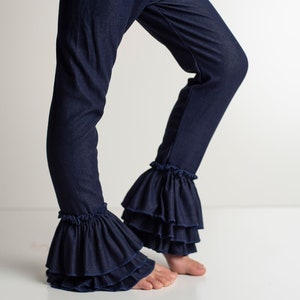 Denim Ruffle Pants, Denim Leggings Girls Bottoms