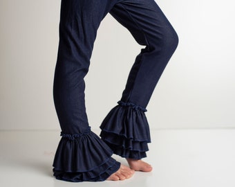 Denim Ruffle Pants, Denim Leggings Girls Bottoms