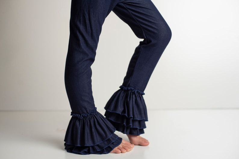 Denim Ruffle Pants, Denim Leggings Girls Bottoms image 1