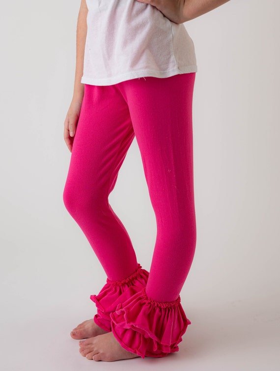 Hot Pink Ruffle Pants, Pink Leggings Girls Bottoms 