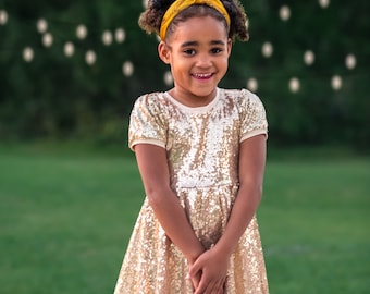 Ready to ship Gold Sparkle Twirl Dress, Soft Christmas New Years Birthday Dress.