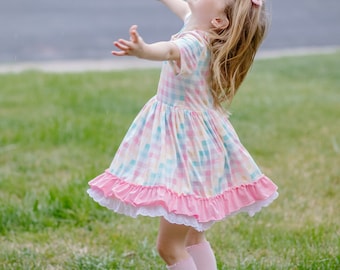 Plaid Gingham Rainbow Dress, Soft Dress Spring Easter