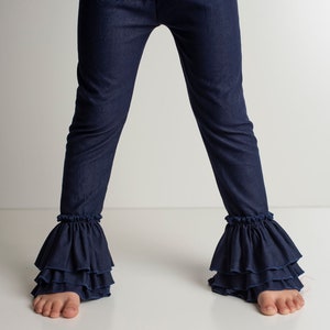 Denim Ruffle Pants, Denim Leggings Girls Bottoms image 2