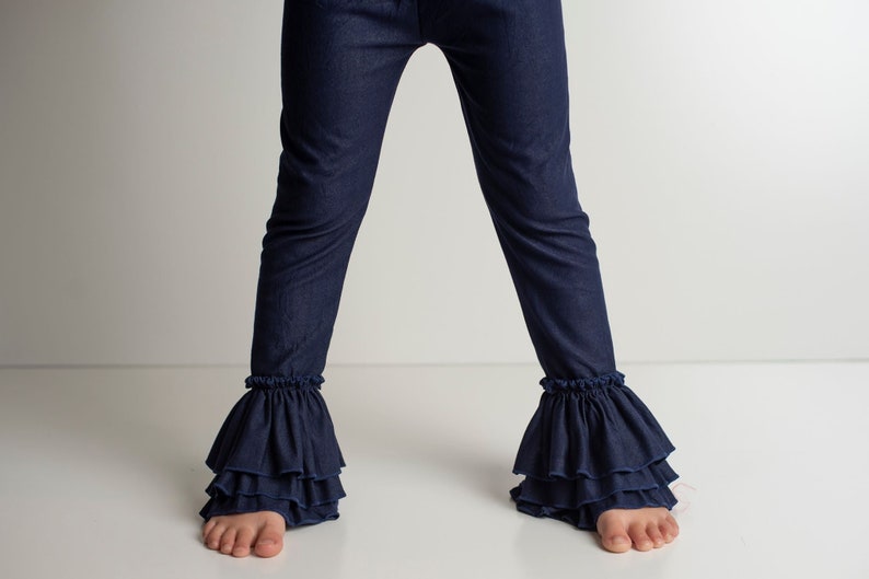 Denim Ruffle Pants, Denim Leggings Girls Bottoms image 2