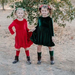 Green Velvet Twirl Dress, Soft Christmas Dress. Sibling Dress - Etsy