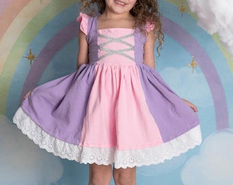 Long hair Dress, Princess Dress, costume Rapunzel cotton