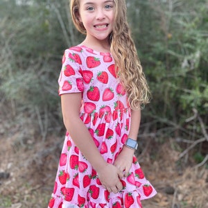 Strawberry Twirly Dress. Milk Silk Soft dress Spring dress Summer image 2