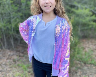 Pink Purple Sparkle Jacket, Soft Jackets. Girls Sequins Jacket