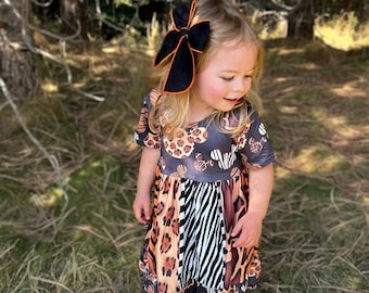 Animal Print Twirl Dress, Animal Kingdom Safari Dress Girls Milk Silk