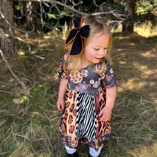 Animal Print Twirl Dress, Animal Kingdom Safari Dress Girls Milk Silk