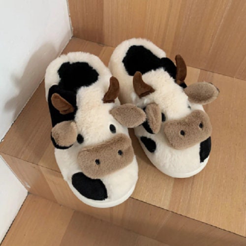 Cute Animal Cow Slipper for Women Girls Fluffy Winter Warm Etsy