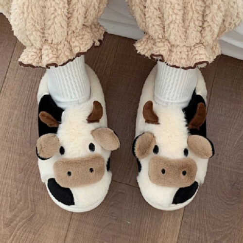 Cute Animal Cow Slipper for Women Girls Fluffy Winter Warm Etsy