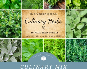 Culinary Herb Seed Bundle: 10 culinary herbs for cooking, Basil, Dill, tarragon, parsley, oregano, rosemary, marjoram, cilantro, sage, thyme