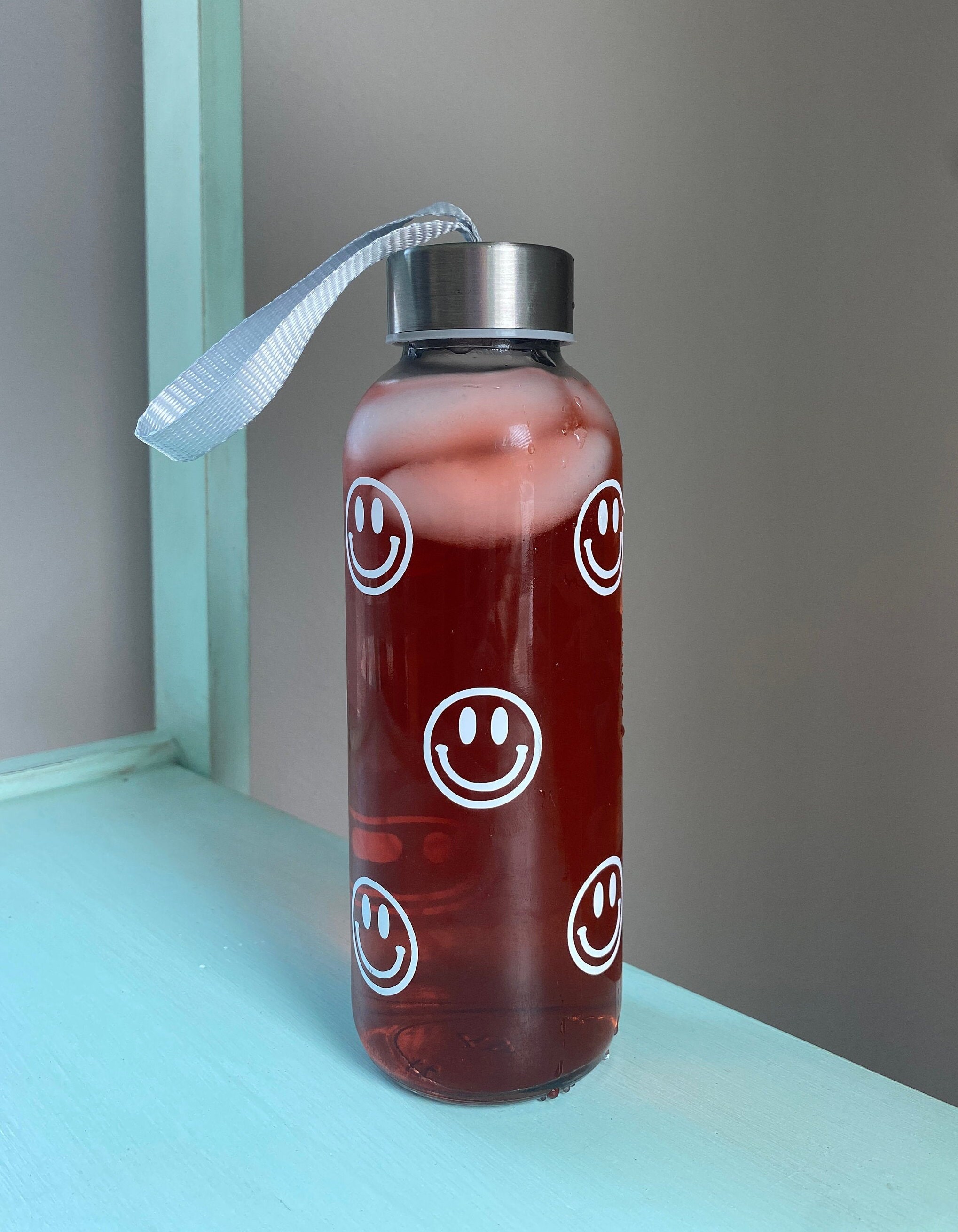 Smiley Face 16 oz Clear Glass Beverage Bottles Glass Water Etsy