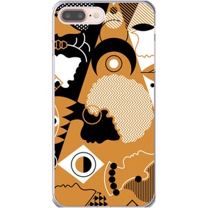 Puede incluir: Una funda para tel&eacute;fono con un patr&oacute;n geom&eacute;trico en negro, blanco y dorado. El patr&oacute;n presenta formas abstractas, incluyendo c&iacute;rculos, cuadrados y tri&aacute;ngulos.