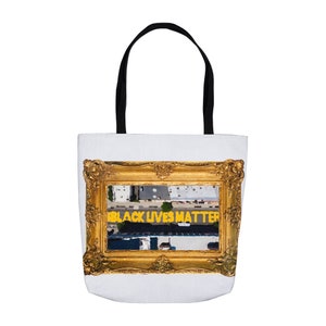 Blm Tote - Mural Tote Bag - Black Lives Matter Bag - Gold Frame Tote - Organic Cotton Bag - Handmade Tote Bag