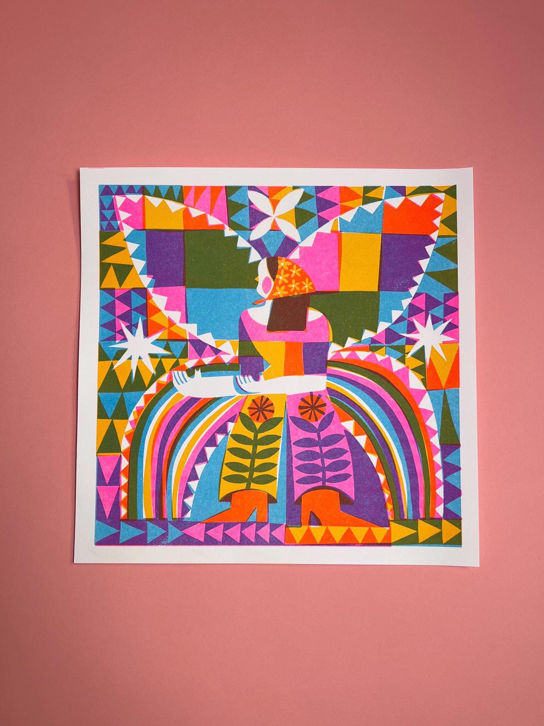 Life Drawing Risograph Quilt of Life - Colorful Abstract Risograph Print – Geometric, Surreal ...