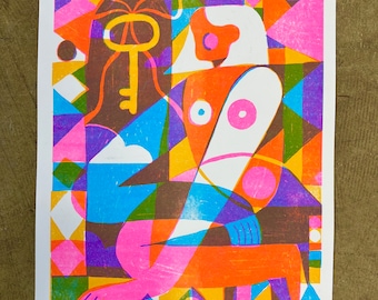 Seeing the Body -  Colorful Abstract Risograph Print – Geometric, Psychedelic, 11x14 Modern  Illustration Fine Art Print