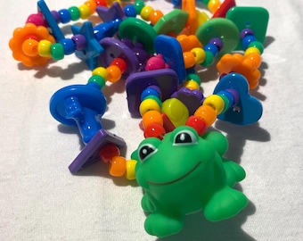Kidcore Decora Rubber Frog Rainbow Necklace