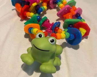 Kidcore Decora Rubber Frog Rainbow Necklace