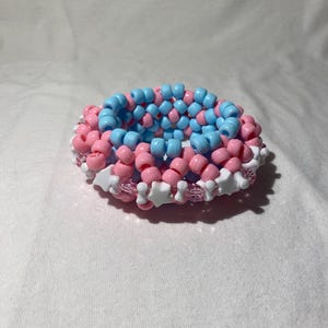 Pink, Pastel Blue, and White Kawaii Mini 3D Kandi Cuff