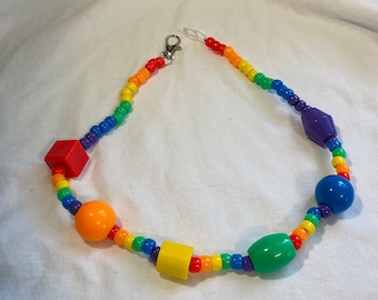 Decora Kei Kidcore Rainbow Jumbo Shapes Kandi Necklace