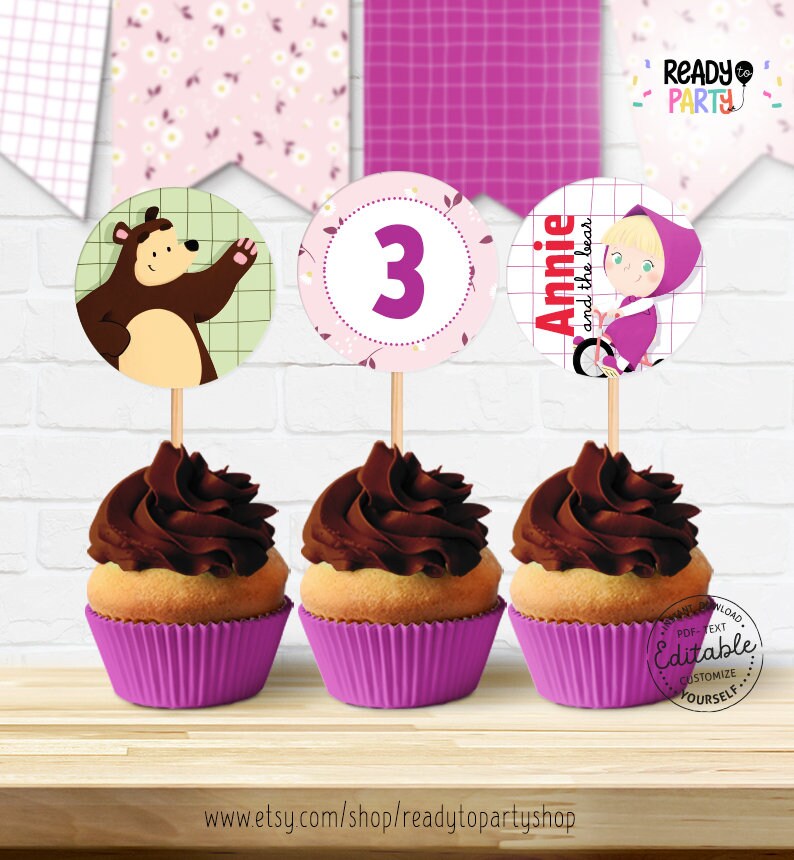 Masha and the Bear Cupcake Topper Masha and the Bear Party | Etsy