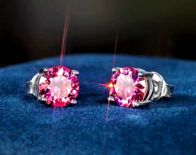 Special*RARE 22ct White Gold On Silver (925)  Stunning*2ct* (2x1.0ct) AAAAA+ PINK Moissanite Diamond Stud Earrings + Certificate