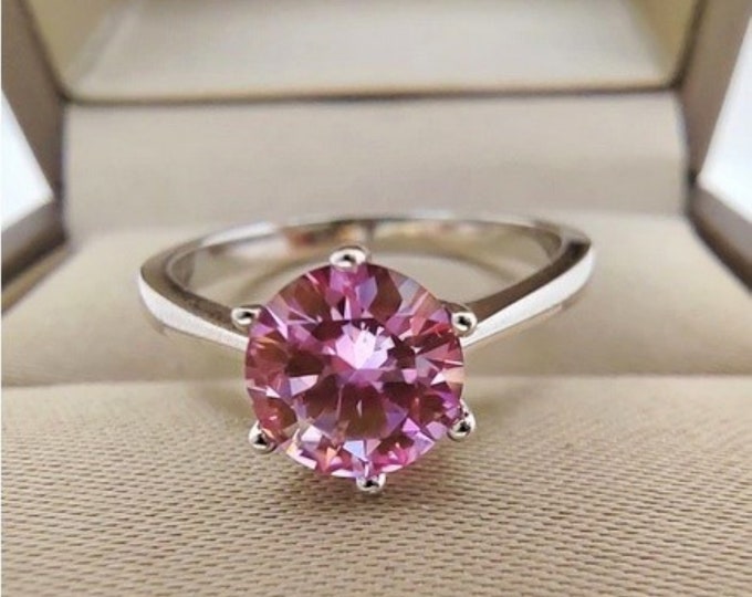 Sparkling Pink 1ct VVS1 Brilliant Cut Moissanite With GRA Certificate/Card And Lifetime Guarantee ( All Ring Sizes)