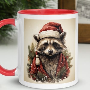 Taza de mapache navideña / Taza superventas de Navidad / Mapache con gorro de Papá Noel / Taza navideña acogedora