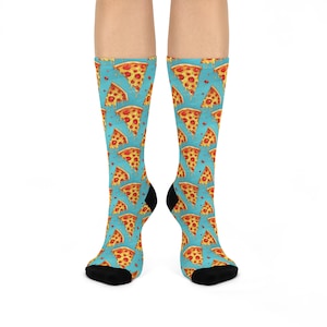 Pizza Socks, Cushioned Crew Socks, Gift for Him, Printed Socks