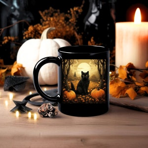 Black Cat Pumpkin Halloween Mug