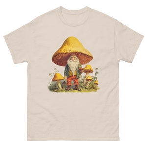 Vintage Style Gnome with Mushroom Shirt | Trippy, Whimsical, Forest, Foraging | Gift for Him | Fathers Day Gift