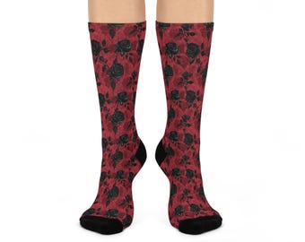 Black Rose Print Socks, Gothic Print Socks, Gift for Him, Valentines Gift, Unique Gift, Socks for Him, Damask