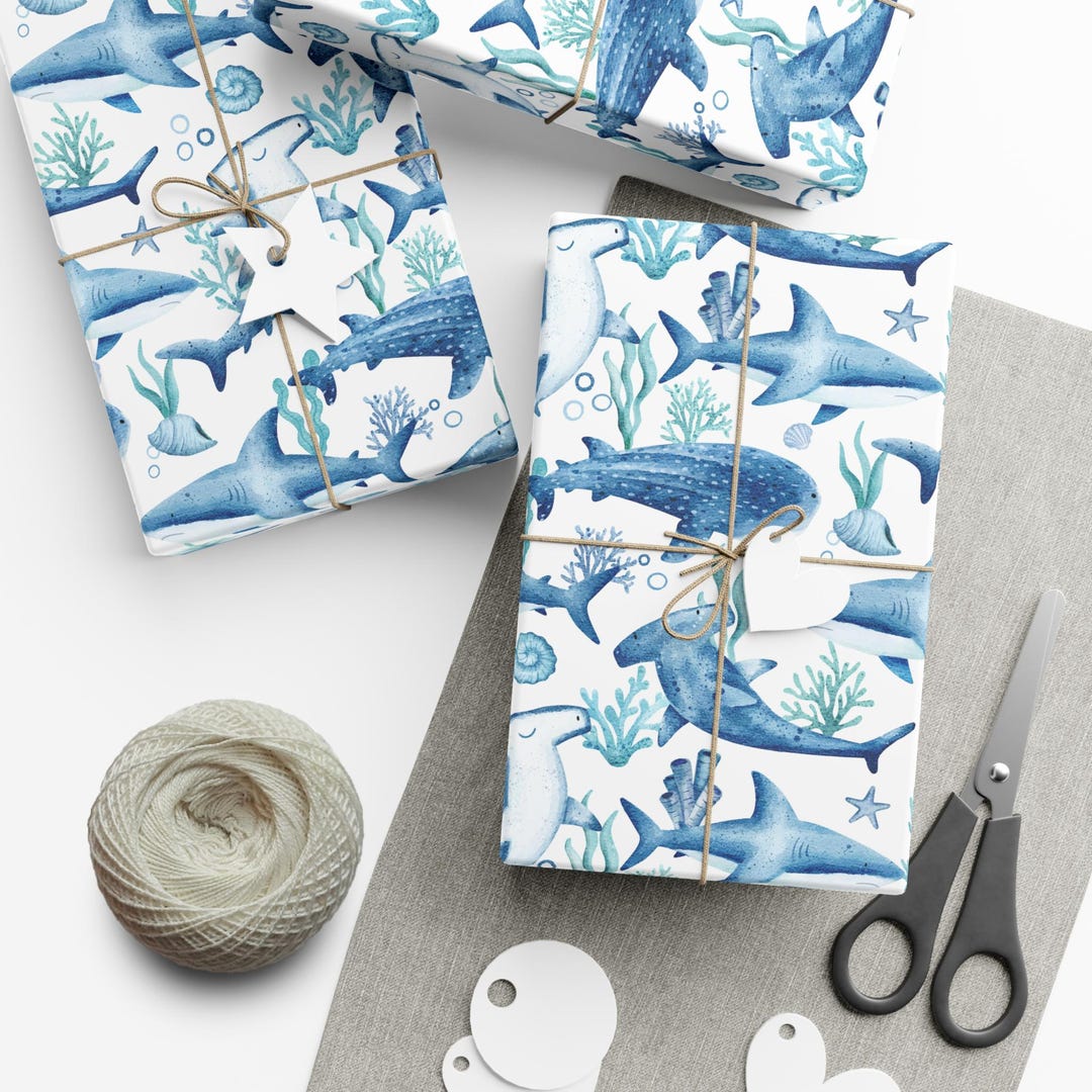 Shark Wrapping Paper, Ocean Print Gift Wrap, Shark Gift Wrap - Etsy