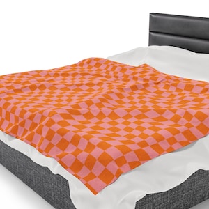 Retro Blanket, Checkered Blanket, Groovy Blanket, Gift for Teen, Velveteen Plush Blanket