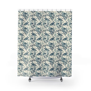 Sea Turtle Shower Curtain, Beach House Decor, Turtle Print, Sea Animal Shower Curtains